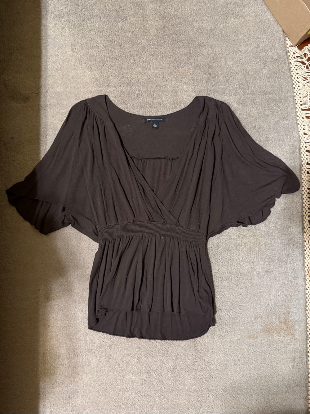 Banana Republic Brown Surplice Flutter Sleeve Peplum Blouse Size S